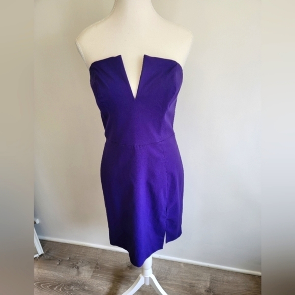 Guess Gorgoeus Strapless Bright Jewel Violet Deep V Plunge Dress - Picture 3 of 10